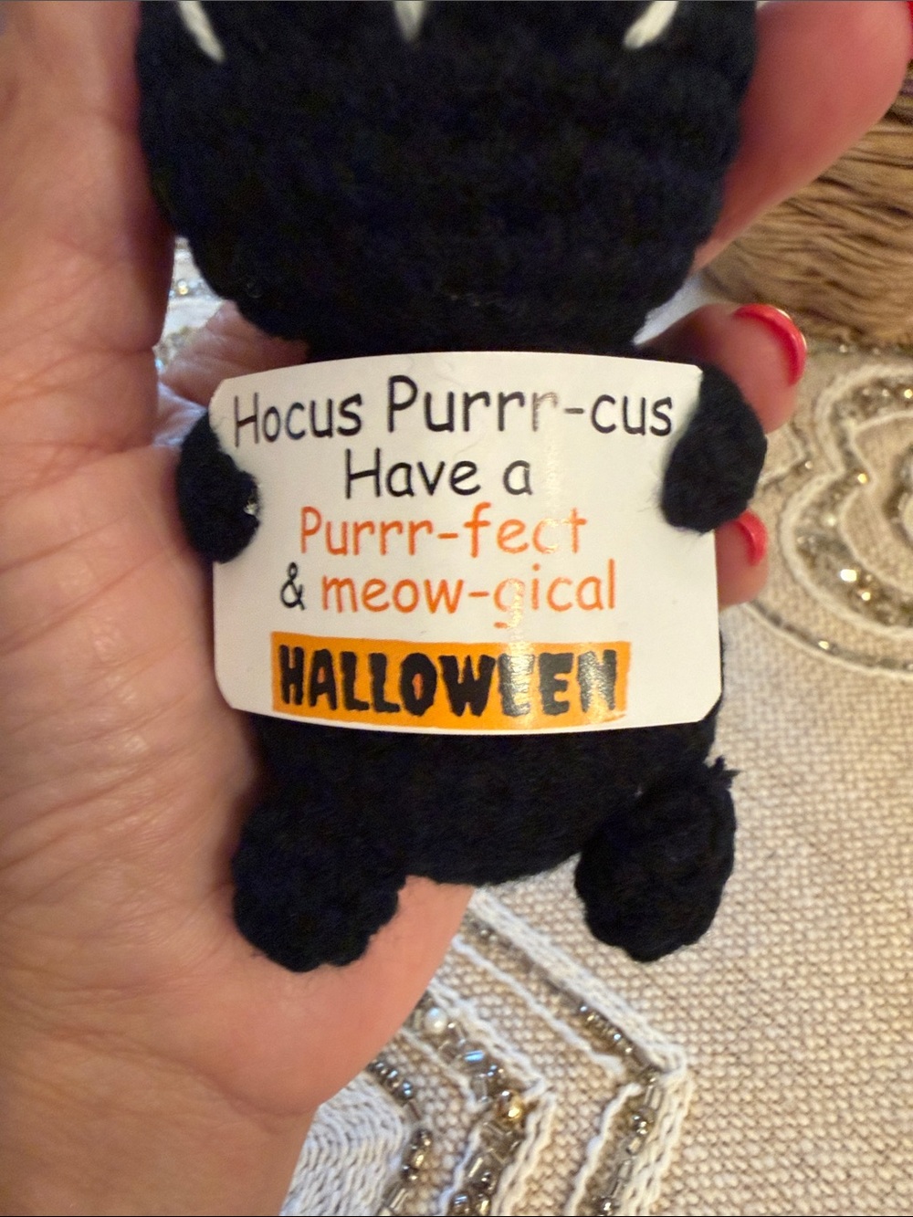 Black Halloween Kitty Plush with Orange Witch Hat - Picture 2 of 5